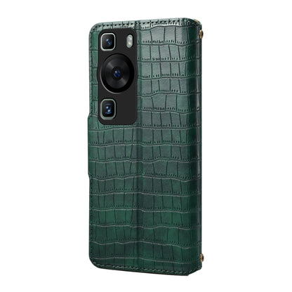 For Huawei P60 Denior Crocodile Texture Oil Edge Leather Phone Case(Green) by Denior