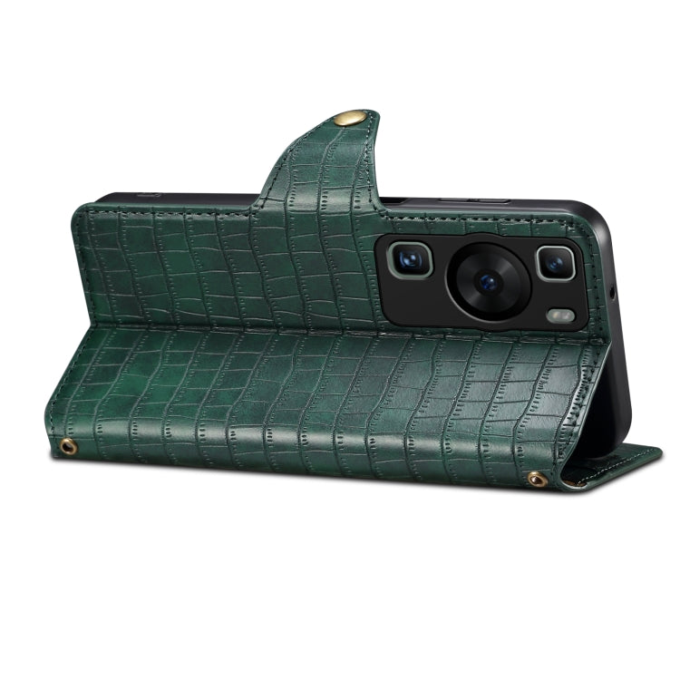 For Huawei P60 Denior Crocodile Texture Oil Edge Leather Phone Case(Green) by Denior