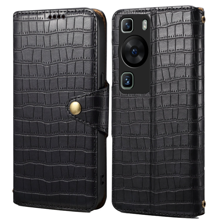 For Huawei P60 Denior Crocodile Texture Oil Edge Leather Phone Case(Black) by Denior