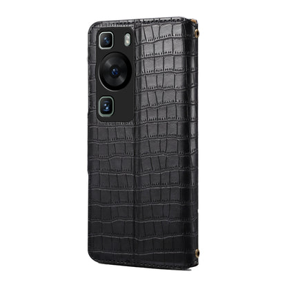 For Huawei P60 Denior Crocodile Texture Oil Edge Leather Phone Case(Black) by Denior