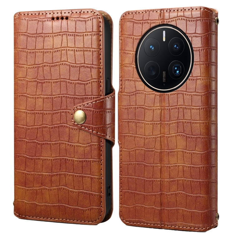 For Huawei Mate 50 Pro Denior Crocodile Texture Oil Edge Leather Phone Case(Brown) by Denior