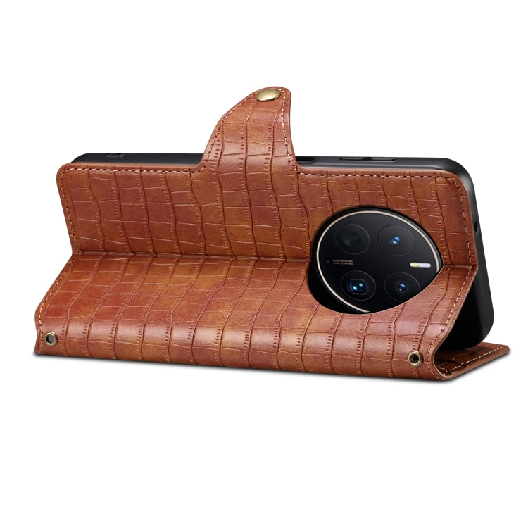 For Huawei Mate 50 Pro Denior Crocodile Texture Oil Edge Leather Phone Case(Brown) by Denior