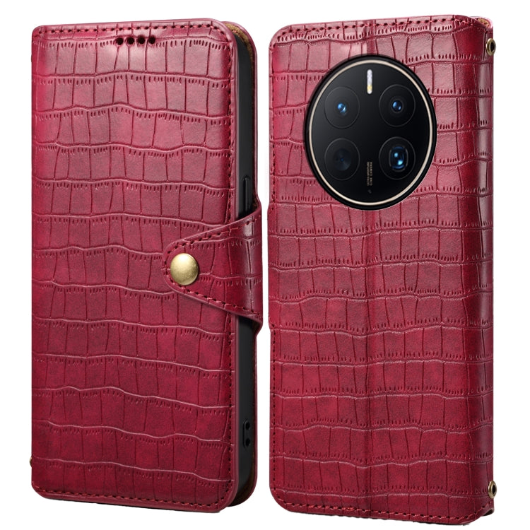For Huawei Mate 50 Pro Denior Crocodile Texture Oil Edge Leather Phone Case(Rose Red) by Denior
