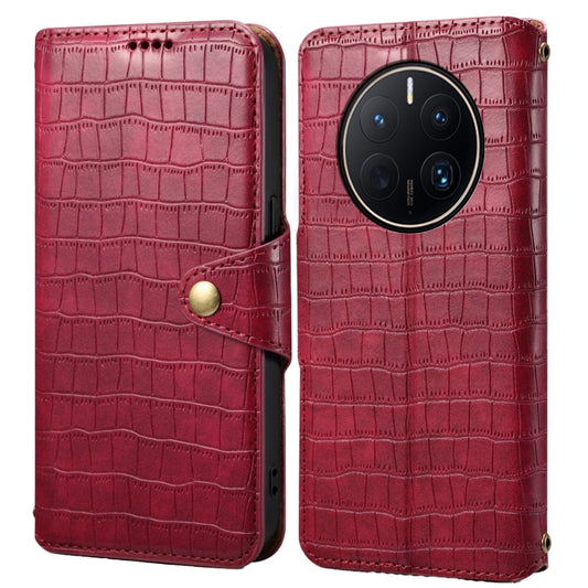 For Huawei Mate 50 Pro Denior Crocodile Texture Oil Edge Leather Phone Case(Rose Red) by Denior