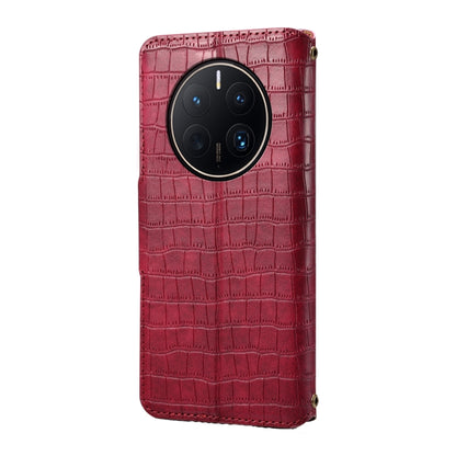 For Huawei Mate 50 Pro Denior Crocodile Texture Oil Edge Leather Phone Case(Rose Red) by Denior