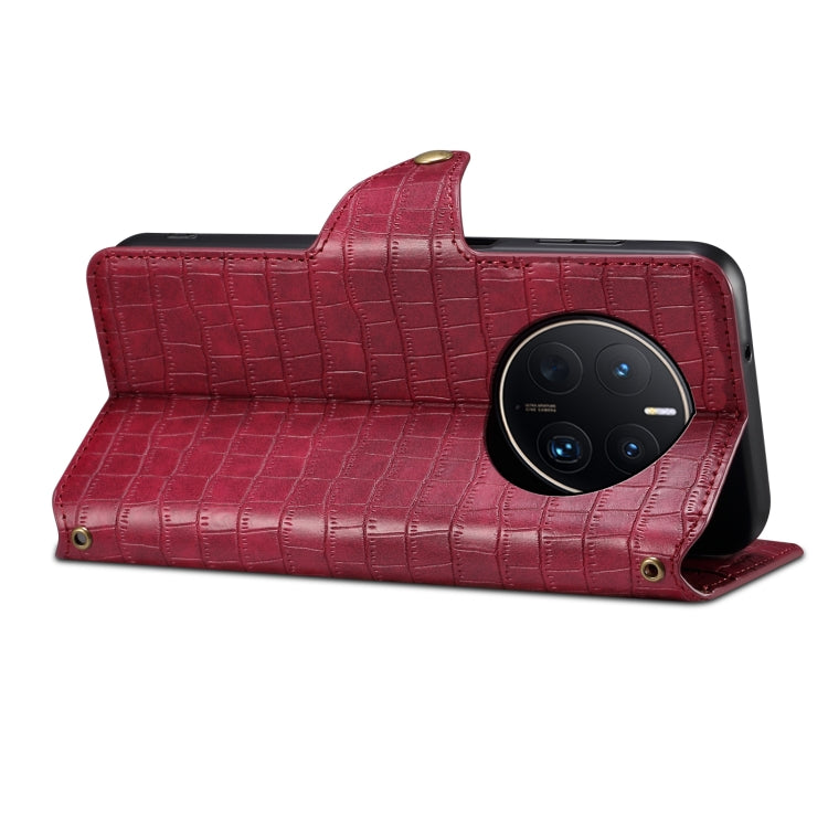 For Huawei Mate 50 Pro Denior Crocodile Texture Oil Edge Leather Phone Case(Rose Red) by Denior