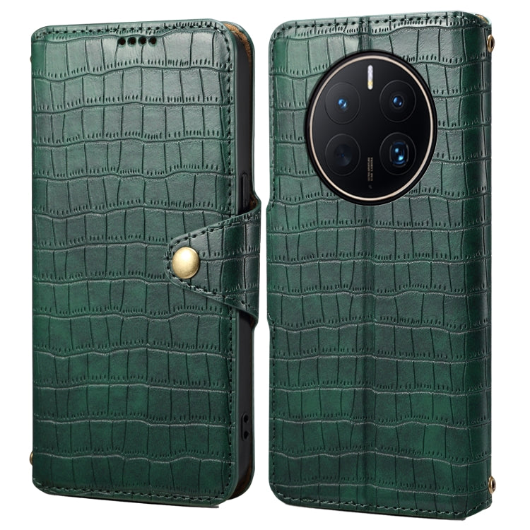 For Huawei Mate 50 Pro Denior Crocodile Texture Oil Edge Leather Phone Case(Green) by Denior