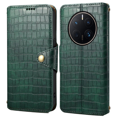 For Huawei Mate 50 Pro Denior Crocodile Texture Oil Edge Leather Phone Case(Green) by Denior