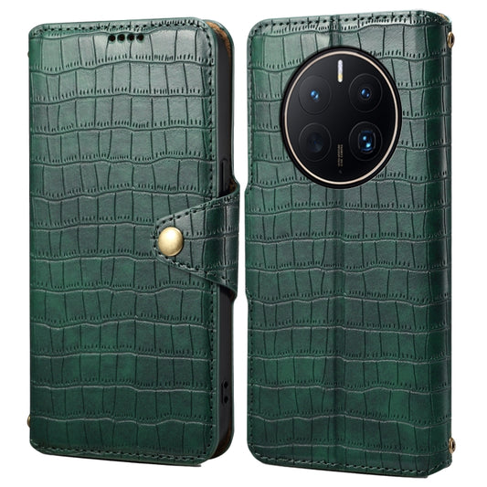 For Huawei Mate 50 Pro Denior Crocodile Texture Oil Edge Leather Phone Case(Green) by Denior
