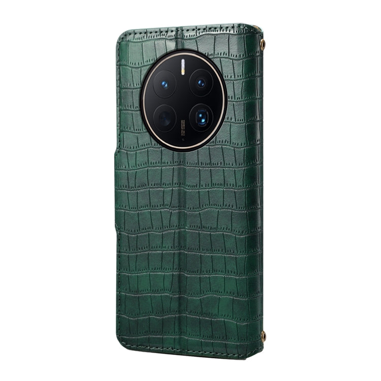 For Huawei Mate 50 Pro Denior Crocodile Texture Oil Edge Leather Phone Case(Green) by Denior