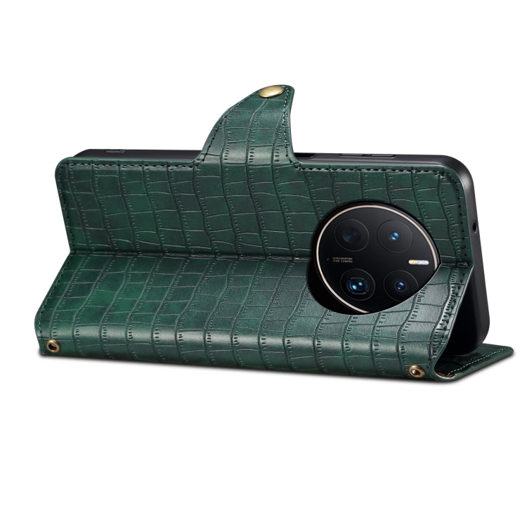 For Huawei Mate 50 Pro Denior Crocodile Texture Oil Edge Leather Phone Case(Green) by Denior