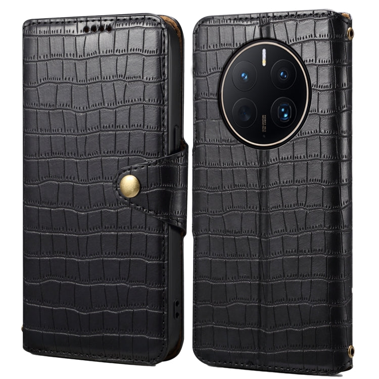 For Huawei Mate 50 Pro Denior Crocodile Texture Oil Edge Leather Phone Case(Black) by Denior