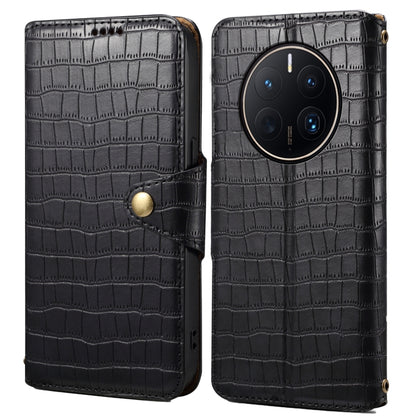 For Huawei Mate 50 Pro Denior Crocodile Texture Oil Edge Leather Phone Case(Black) by Denior