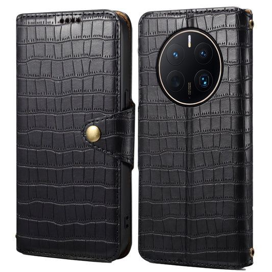 For Huawei Mate 50 Pro Denior Crocodile Texture Oil Edge Leather Phone Case(Black) by Denior
