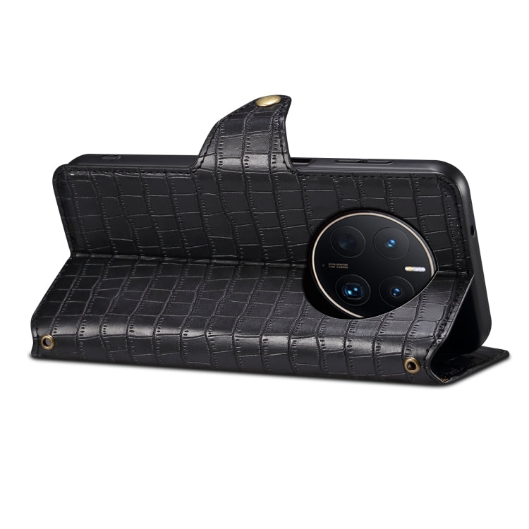 For Huawei Mate 50 Pro Denior Crocodile Texture Oil Edge Leather Phone Case(Black) by Denior