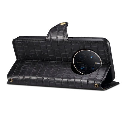 For Huawei Mate 50 Pro Denior Crocodile Texture Oil Edge Leather Phone Case(Black) by Denior