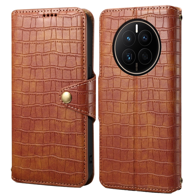 For Huawei Mate 50 Denior Crocodile Texture Oil Edge Leather Phone Case(Brown) by Denior