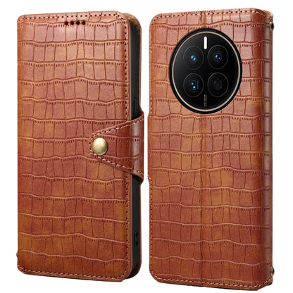 For Huawei Mate 50 Denior Crocodile Texture Oil Edge Leather Phone Case(Brown) by Denior