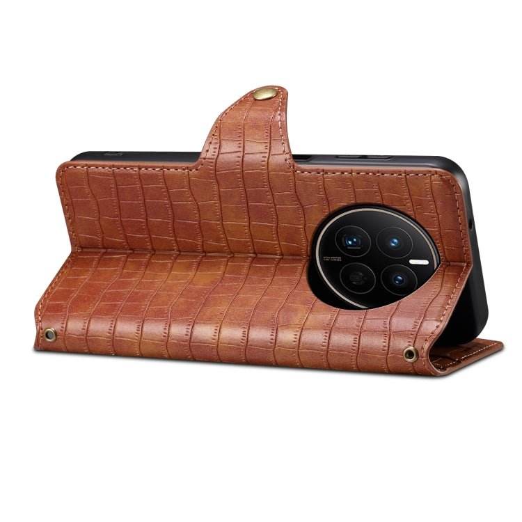 For Huawei Mate 50 Denior Crocodile Texture Oil Edge Leather Phone Case(Brown) by Denior