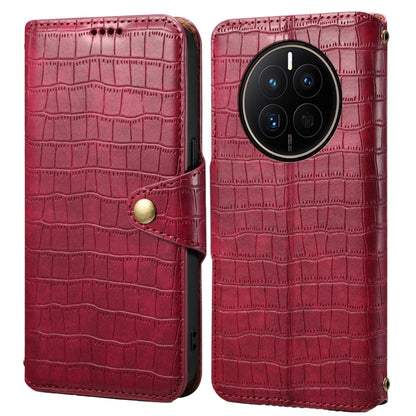 For Huawei Mate 50 Denior Crocodile Texture Oil Edge Leather Phone Case(Rose Red) by Denior