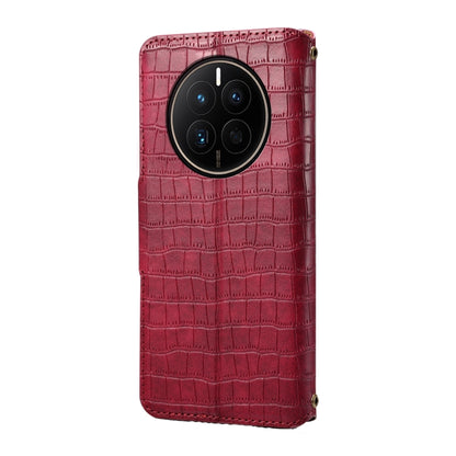 For Huawei Mate 50 Denior Crocodile Texture Oil Edge Leather Phone Case(Rose Red) by Denior