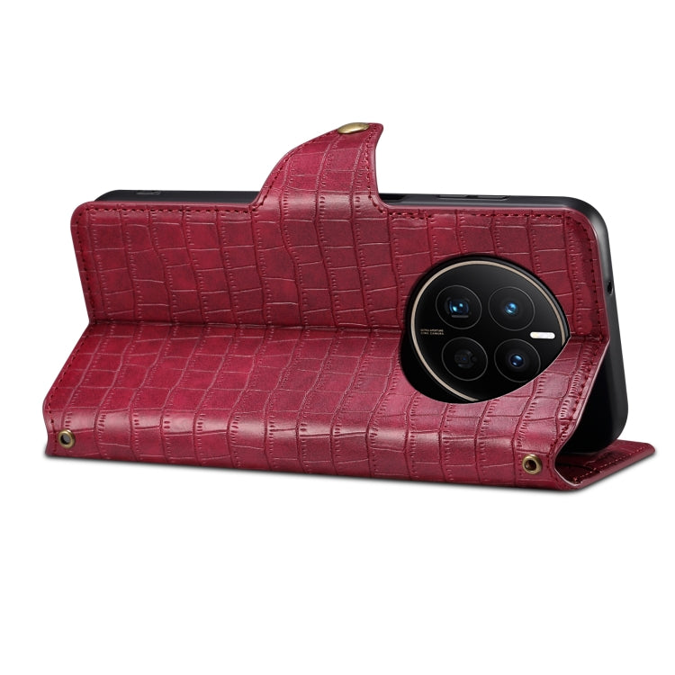 For Huawei Mate 50 Denior Crocodile Texture Oil Edge Leather Phone Case(Rose Red) by Denior
