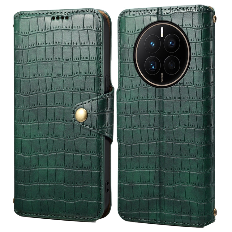 For Huawei Mate 50 Denior Crocodile Texture Oil Edge Leather Phone Case(Green) by Denior
