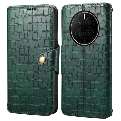For Huawei Mate 50 Denior Crocodile Texture Oil Edge Leather Phone Case(Green) by Denior