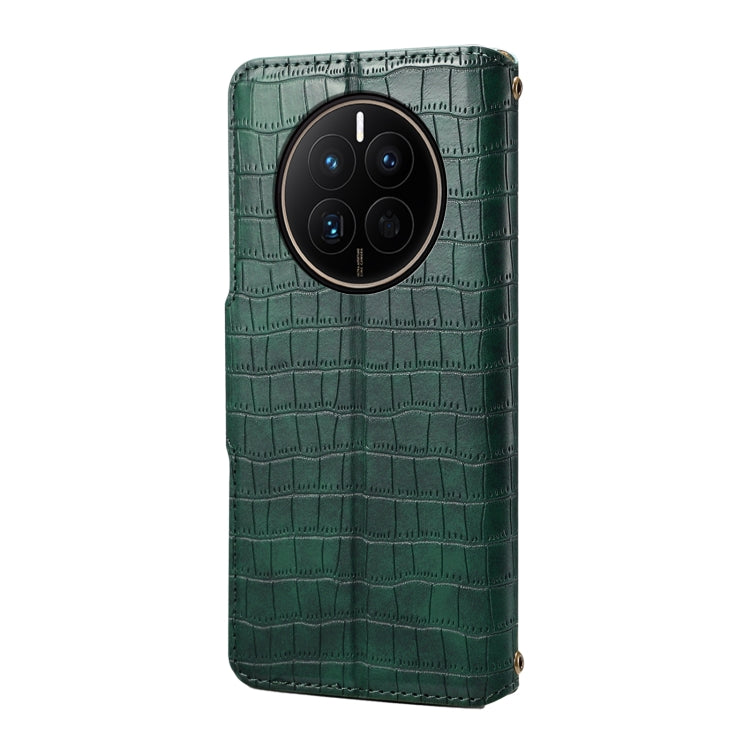For Huawei Mate 50 Denior Crocodile Texture Oil Edge Leather Phone Case(Green) by Denior