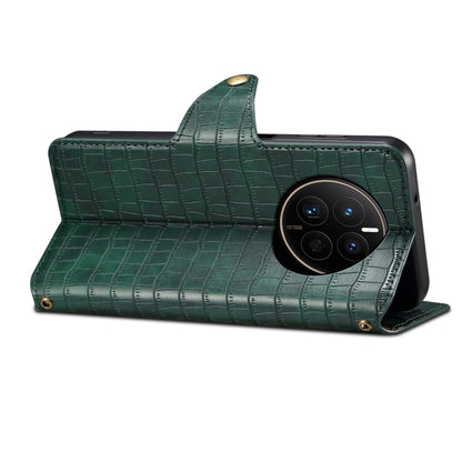 For Huawei Mate 50 Denior Crocodile Texture Oil Edge Leather Phone Case(Green) by Denior