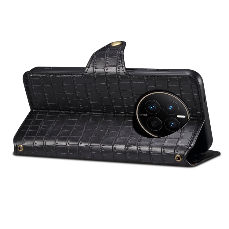 For Huawei Mate 50 Denior Crocodile Texture Oil Edge Leather Phone Case(Black) by Denior