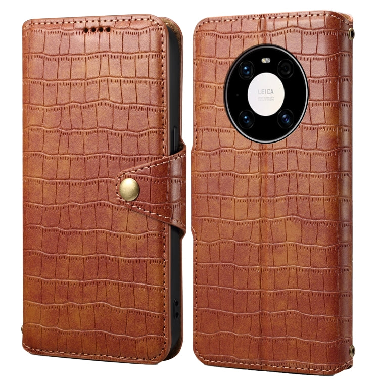For Huawei Mate 40 Pro Denior Crocodile Texture Oil Edge Leather Phone Case(Brown) by Denior