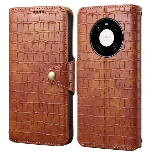 For Huawei Mate 40 Pro Denior Crocodile Texture Oil Edge Leather Phone Case(Brown) by Denior