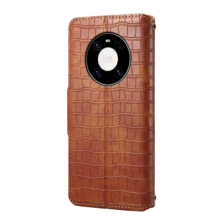 For Huawei Mate 40 Pro Denior Crocodile Texture Oil Edge Leather Phone Case(Brown) by Denior