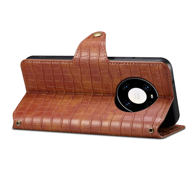 For Huawei Mate 40 Pro Denior Crocodile Texture Oil Edge Leather Phone Case(Brown) by Denior