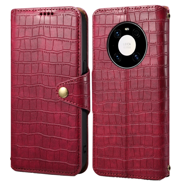 For Huawei Mate 40 Pro Denior Crocodile Texture Oil Edge Leather Phone Case(Rose Red) by Denior