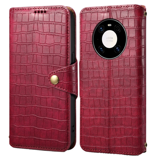 For Huawei Mate 40 Pro Denior Crocodile Texture Oil Edge Leather Phone Case(Rose Red) by Denior