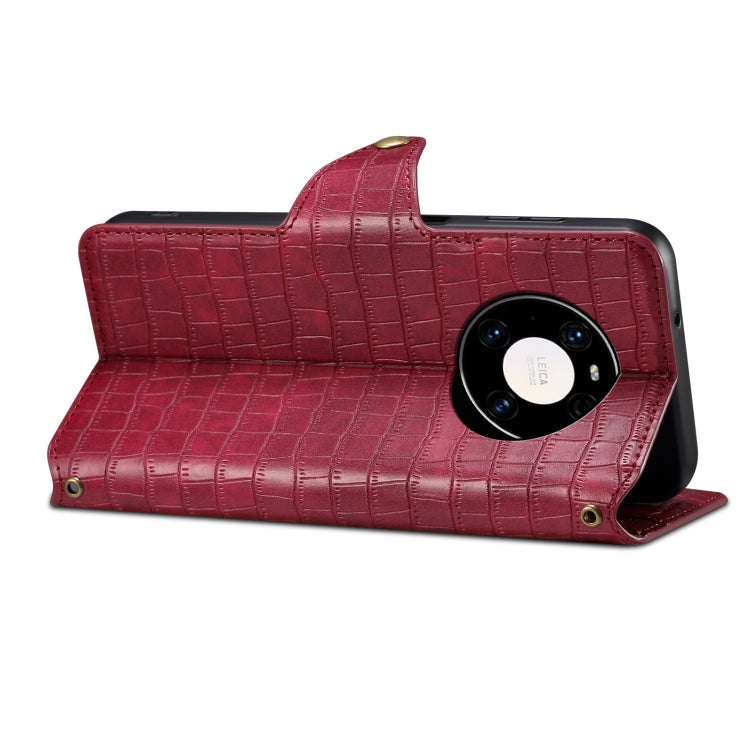 For Huawei Mate 40 Pro Denior Crocodile Texture Oil Edge Leather Phone Case(Rose Red) by Denior
