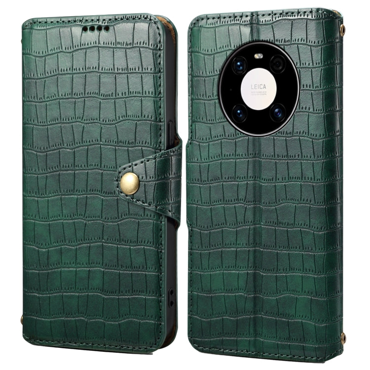 For Huawei Mate 40 Pro Denior Crocodile Texture Oil Edge Leather Phone Case(Green) by Denior