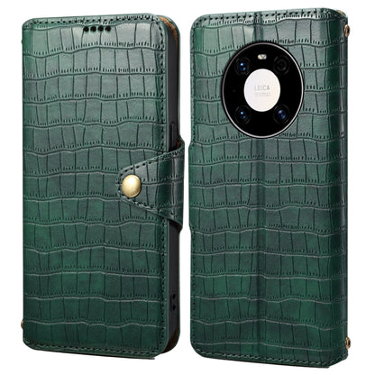 For Huawei Mate 40 Pro Denior Crocodile Texture Oil Edge Leather Phone Case(Green) by Denior