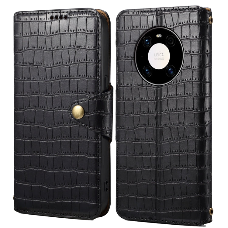 For Huawei Mate 40 Pro Denior Crocodile Texture Oil Edge Leather Phone Case(Black) by Denior