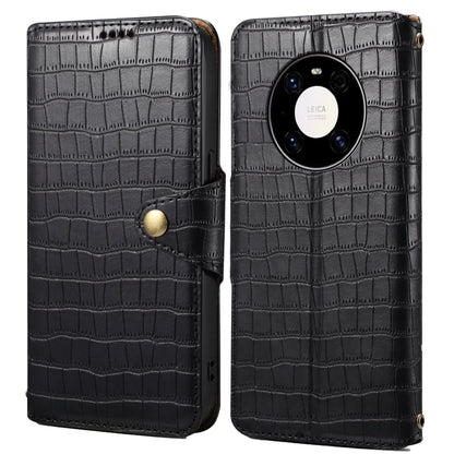 For Huawei Mate 40 Pro Denior Crocodile Texture Oil Edge Leather Phone Case(Black) by Denior