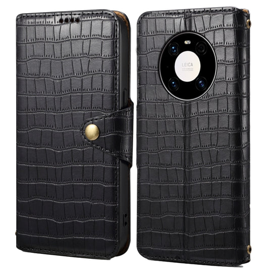 For Huawei Mate 40 Pro Denior Crocodile Texture Oil Edge Leather Phone Case(Black) by Denior