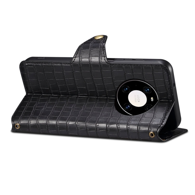 For Huawei Mate 40 Pro Denior Crocodile Texture Oil Edge Leather Phone Case(Black) by Denior