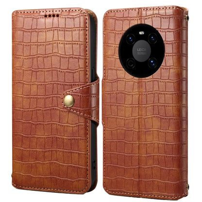 For Huawei Mate 40 Denior Crocodile Texture Oil Edge Leather Phone Case(Brown) by Denior