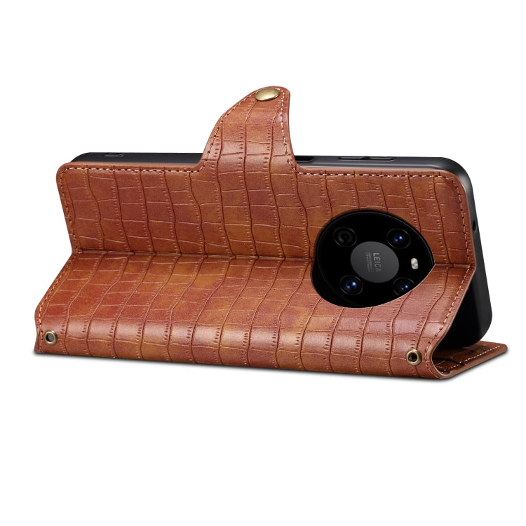 For Huawei Mate 40 Denior Crocodile Texture Oil Edge Leather Phone Case(Brown) by Denior