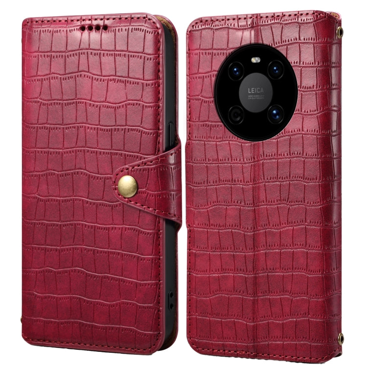 For Huawei Mate 40 Denior Crocodile Texture Oil Edge Leather Phone Case(Rose Red) by Denior