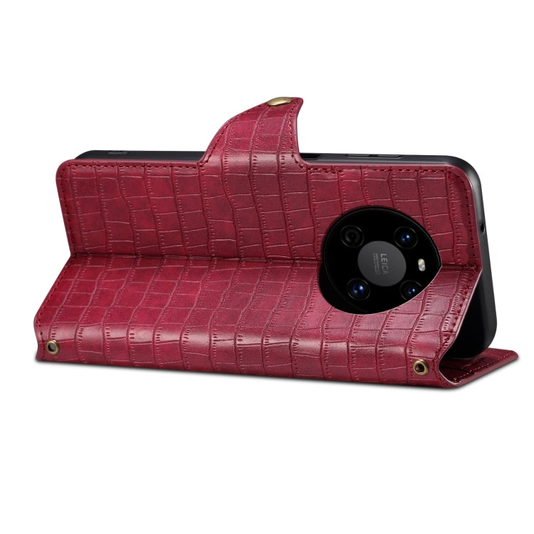 For Huawei Mate 40 Denior Crocodile Texture Oil Edge Leather Phone Case(Rose Red) by Denior