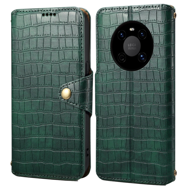 For Huawei Mate 40 Denior Crocodile Texture Oil Edge Leather Phone Case(Green) by Denior