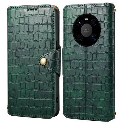 For Huawei Mate 40 Denior Crocodile Texture Oil Edge Leather Phone Case(Green) by Denior